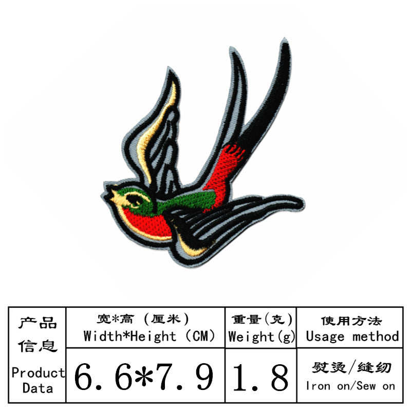 Wholesale Stylish Swallow Bird Carrot Red Embroidered Cloth Patch 7 Piece Set For Coat DIY