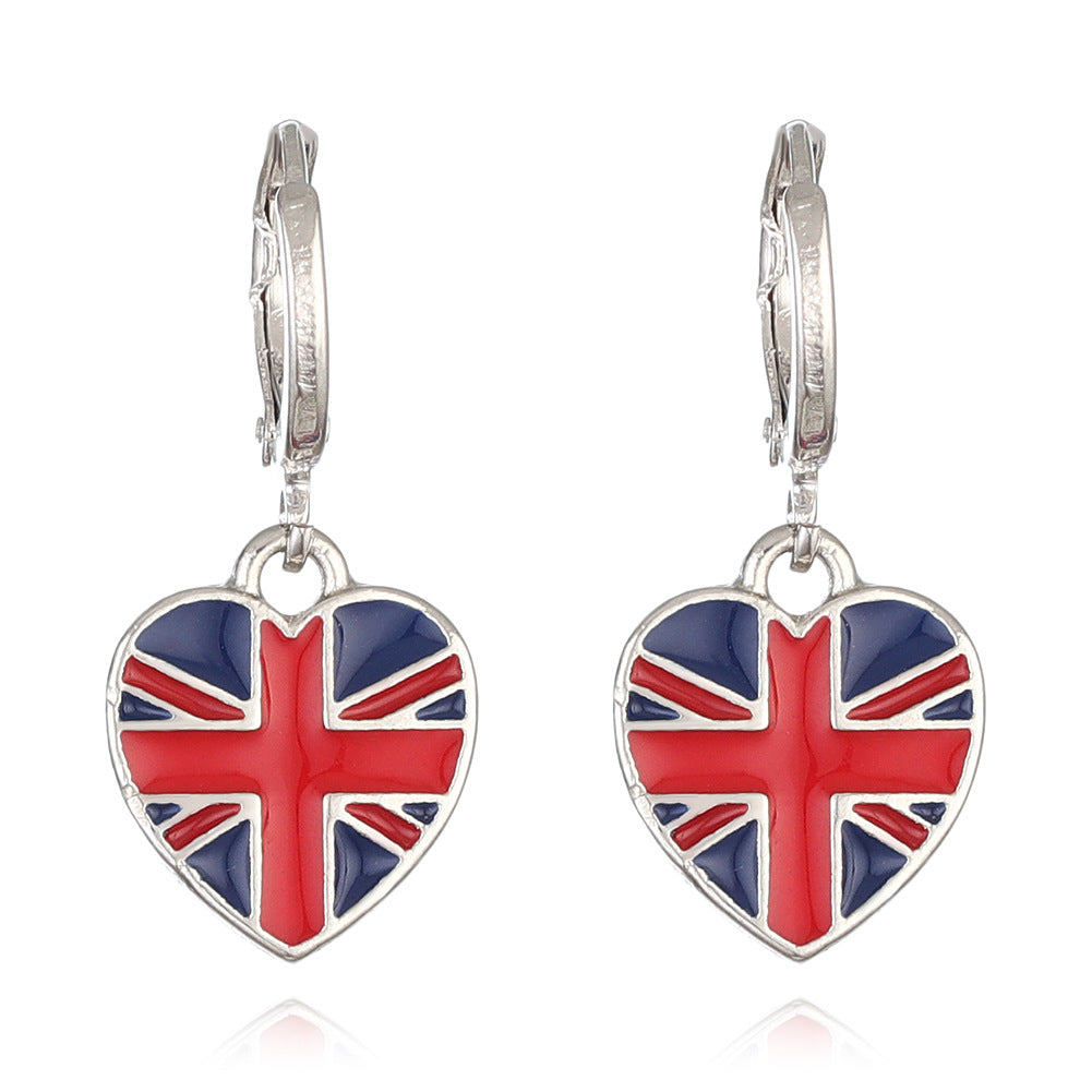 Wholesale National flag heart earrings