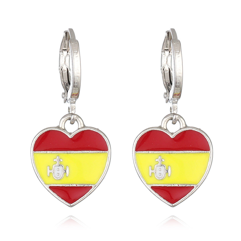 Wholesale National flag heart earrings