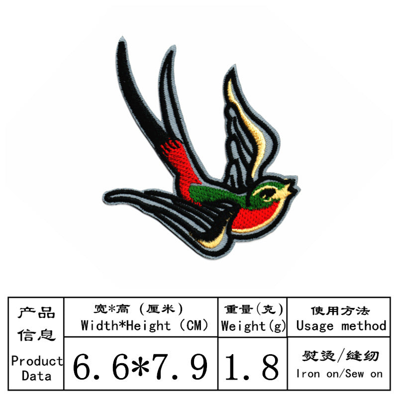 Wholesale Stylish Swallow Bird Carrot Red Embroidered Cloth Patch 7 Piece Set For Coat DIY