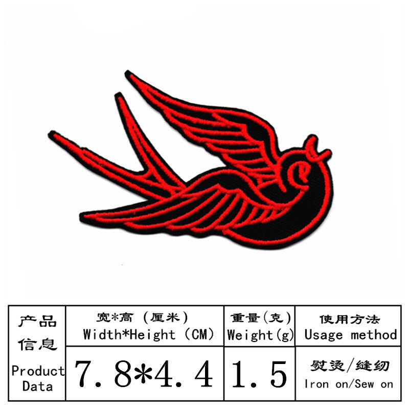 Wholesale Stylish Swallow Bird Carrot Red Embroidered Cloth Patch 7 Piece Set For Coat DIY