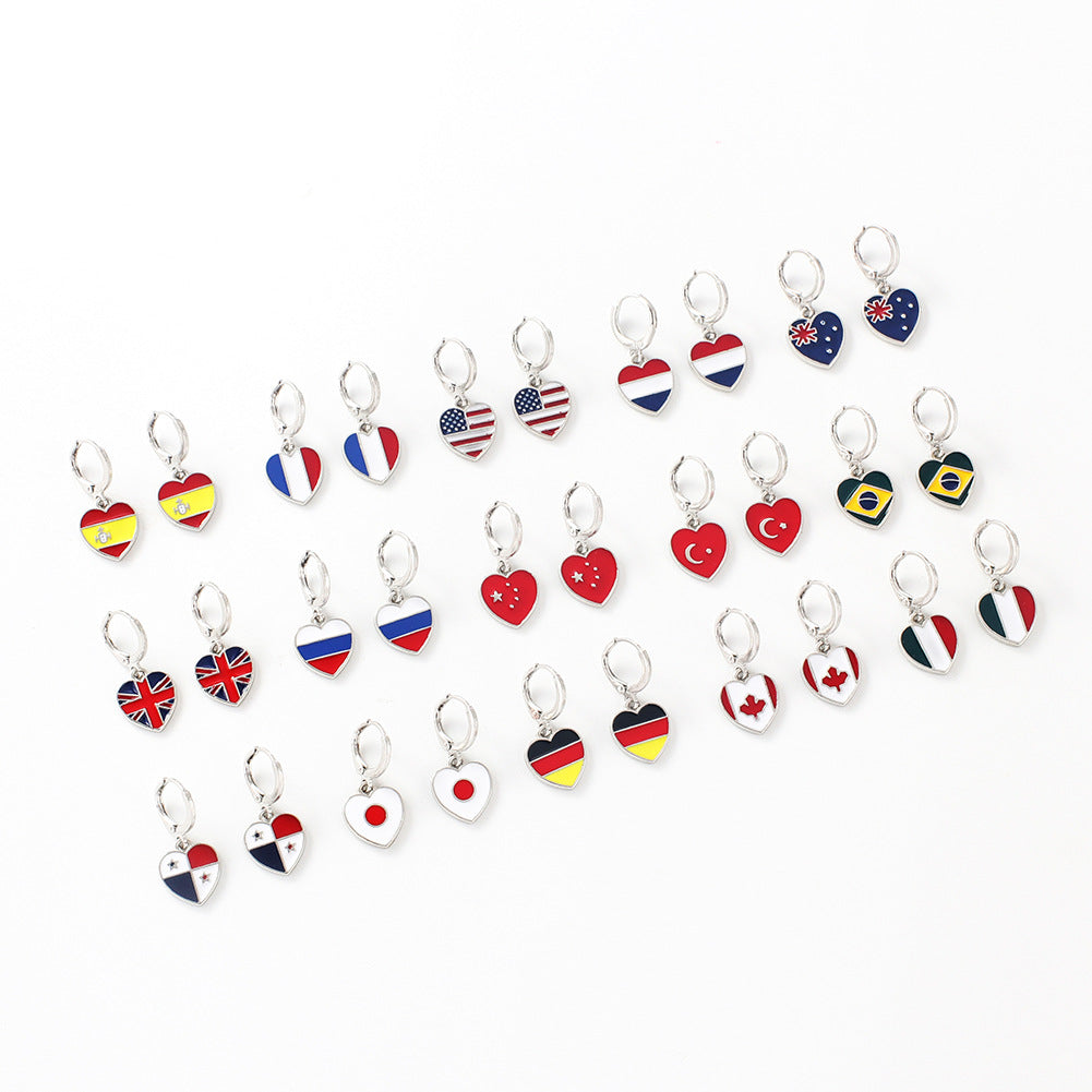 Wholesale National flag heart earrings