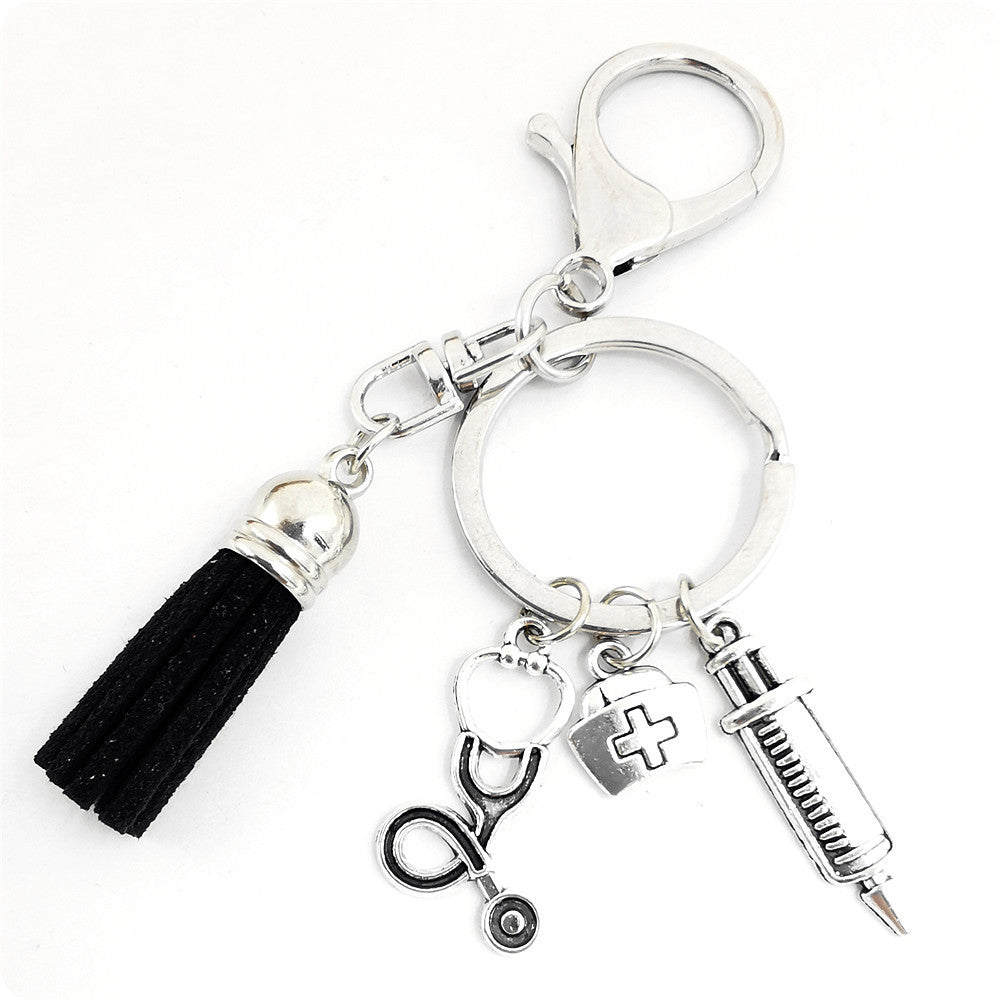 Wholesale 3PCS  Diy Tassel Medical Alloy Needle Syringe Stethoscope Nurse Key Ring