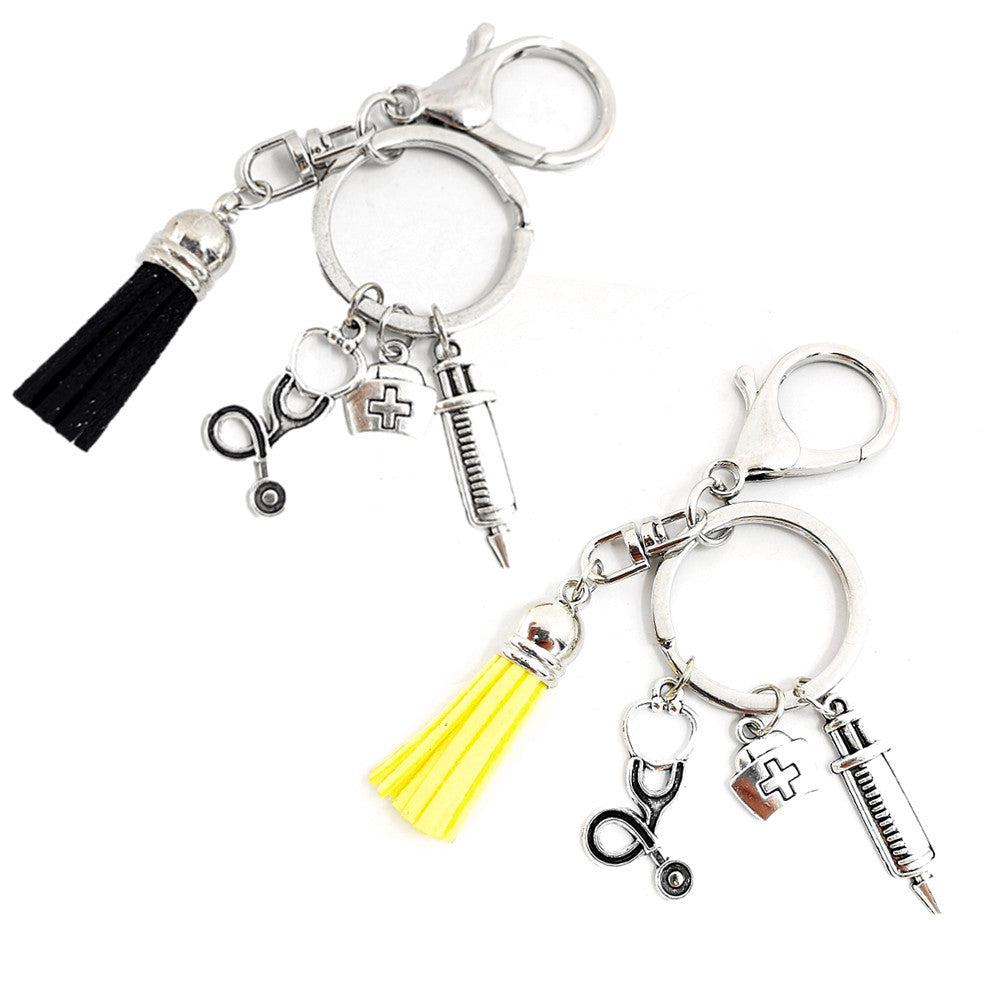Wholesale 3PCS  Diy Tassel Medical Alloy Needle Syringe Stethoscope Nurse Key Ring
