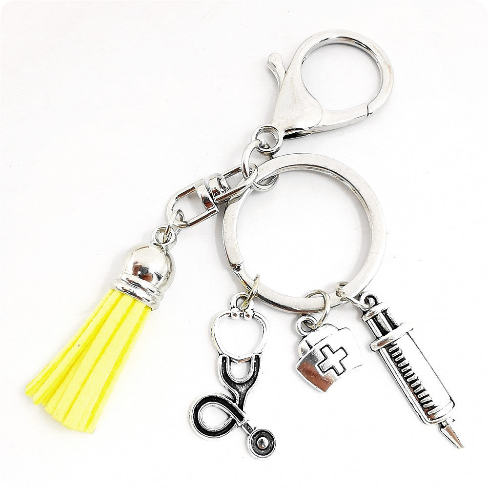 Wholesale 3PCS  Diy Tassel Medical Alloy Needle Syringe Stethoscope Nurse Key Ring