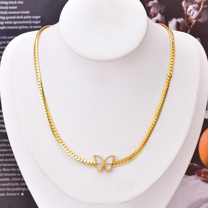 Wholesale Shell Butterfly Clavicle Chain Bracelet Short Gold Earrings Necklace Set