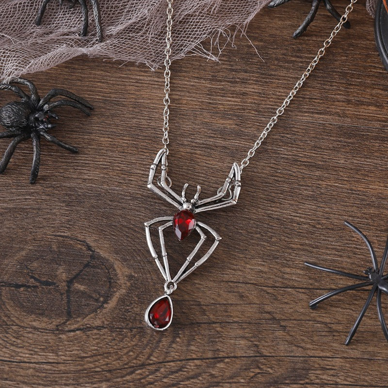 Wholesale Vintage Ruby Spider Dark Gothic Style Exaggerated Personality Necklaces