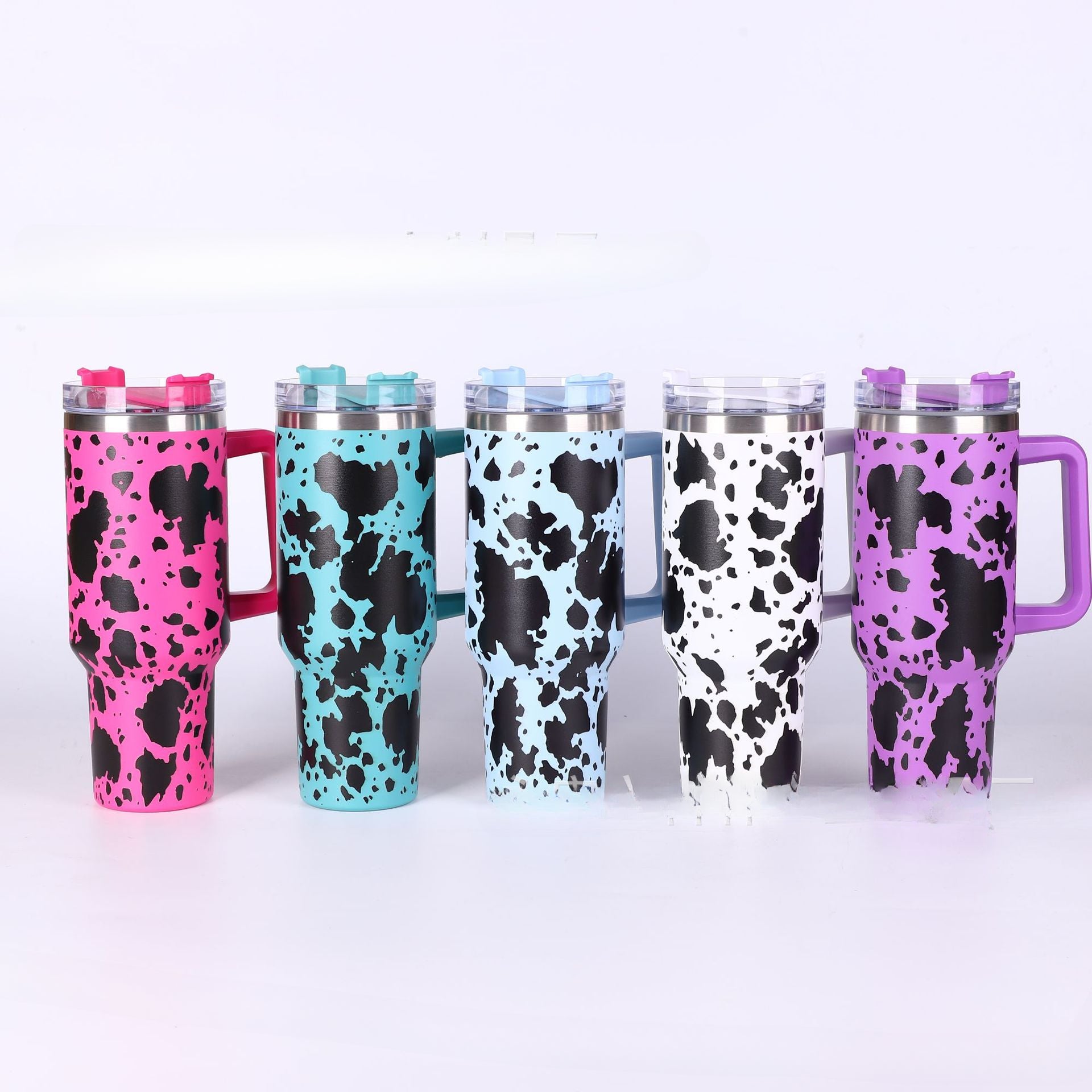 Wholesale Tumbler Cow Pattern Stainless Steel Thermos Cup 40oz with Handle Tumbler Ice Cup