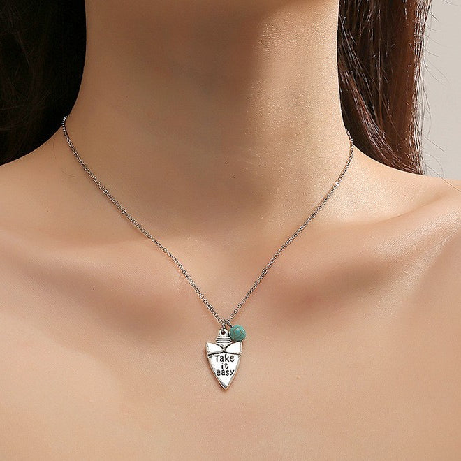 Wholesale Fashion Retro Geometric Letter Pattern Square Turquoise Necklace