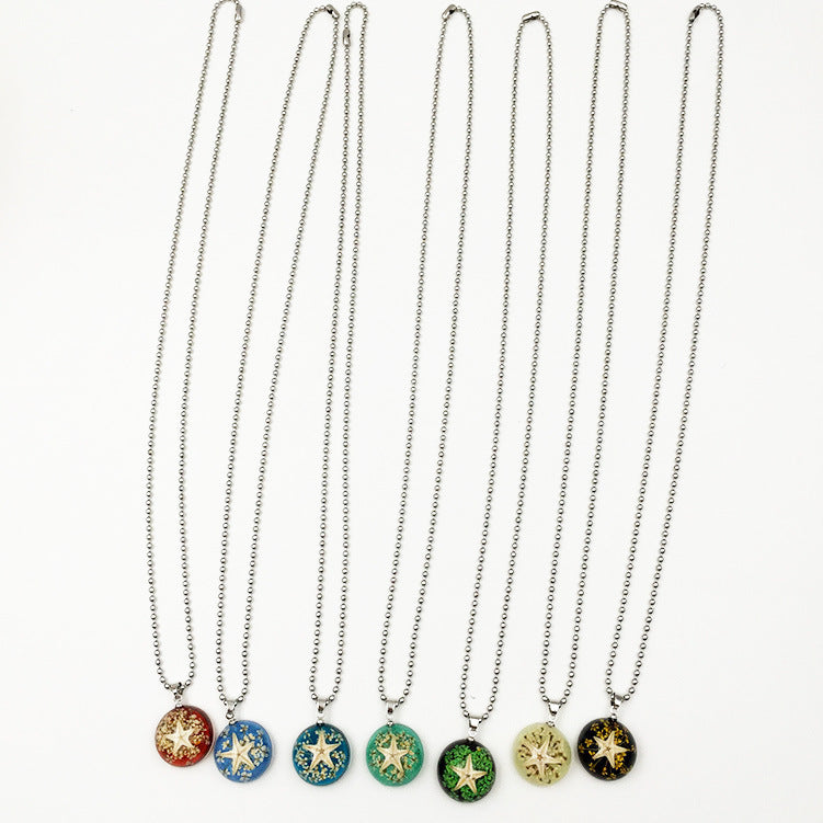 Wholesale 12pcs Creative Handmade Glue-dripping Real Starfish Specimen Necklace