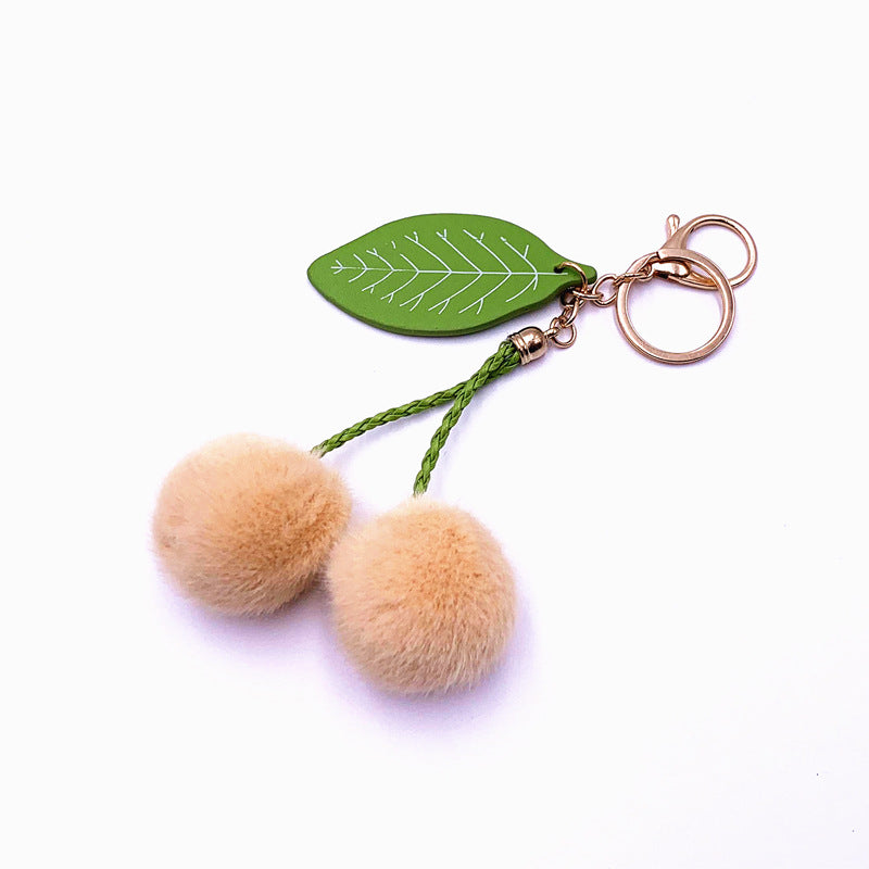 Wholesale Cute Cherry Pom Pom Keychain