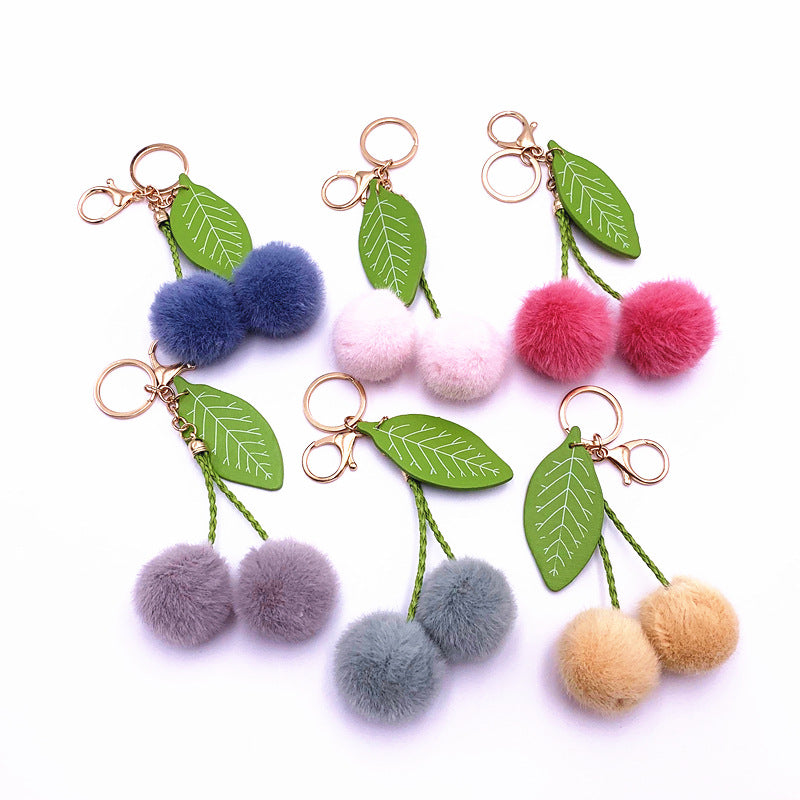Wholesale Cute Cherry Pom Pom Keychain