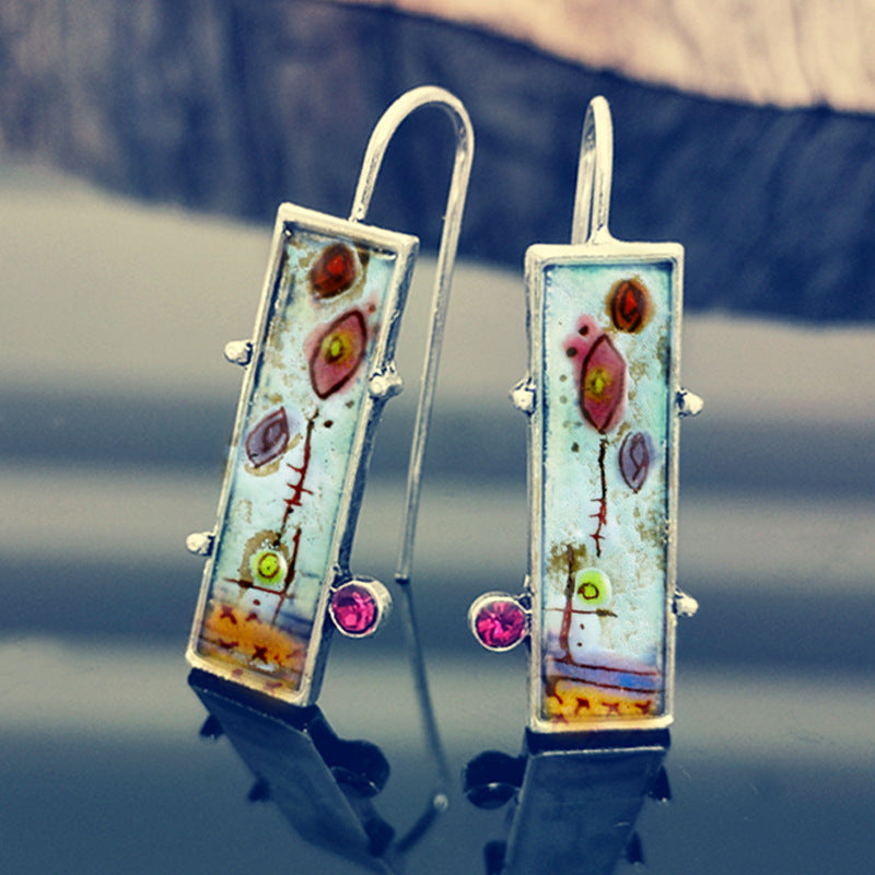 Wholesale Painted Floral Enamel Broken Flower Diamond Metal Earrings