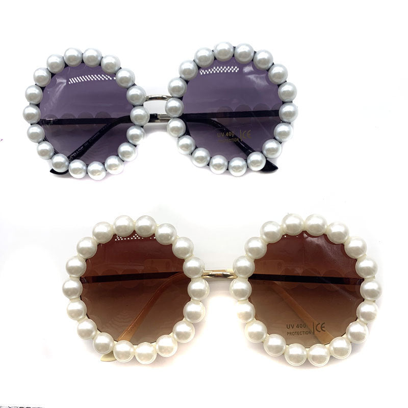 Wholesale Pearl Metal Round Frame Wedding Catwalk Sunglasses