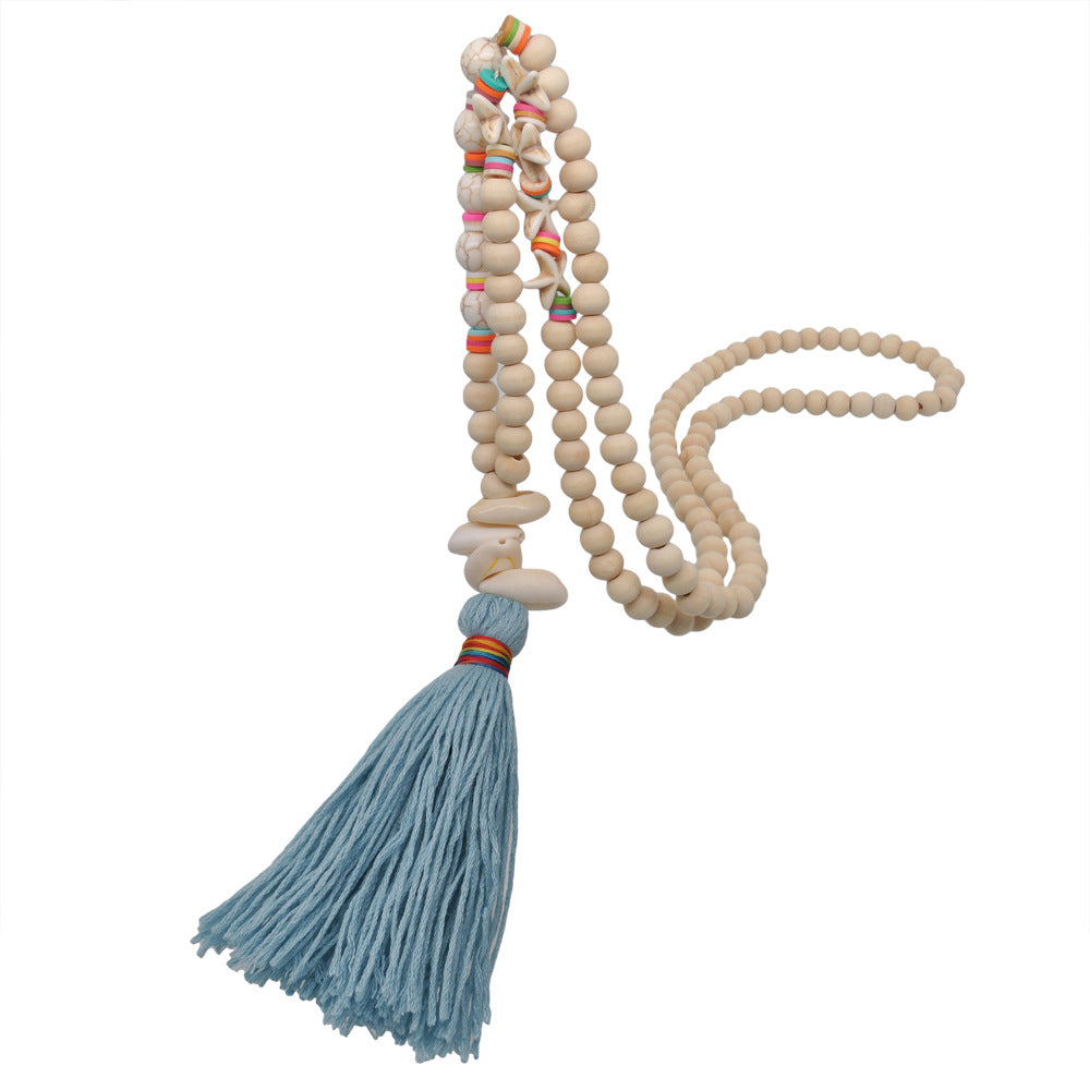 Wholesale Wooden Beads Polymer Clay Colorful Tassel Long Necklace