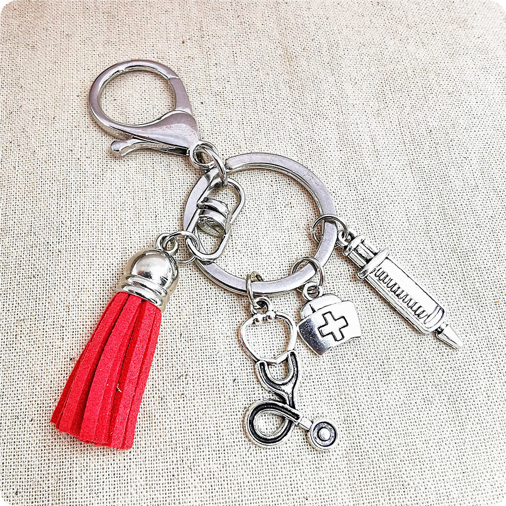 Wholesale 3PCS  Diy Tassel Medical Alloy Needle Syringe Stethoscope Nurse Key Ring