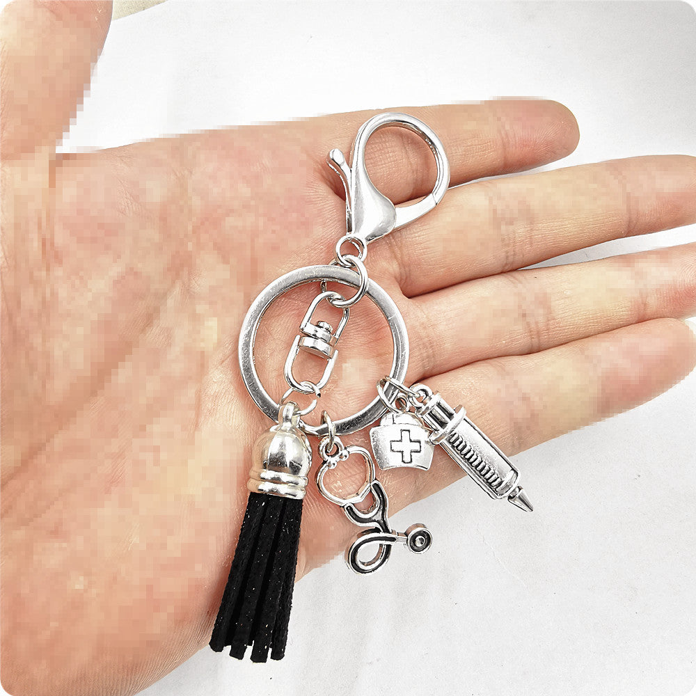 Wholesale 3PCS  Diy Tassel Medical Alloy Needle Syringe Stethoscope Nurse Key Ring