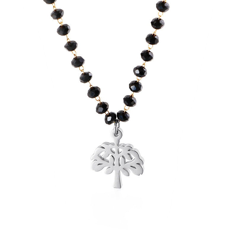 Wholesale Black Glass Beads Tree Of Life Titanium Steel Necklaces