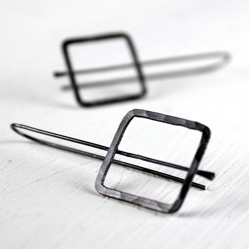 Wholesale Square Threaded Two Tone Alloy Earrings