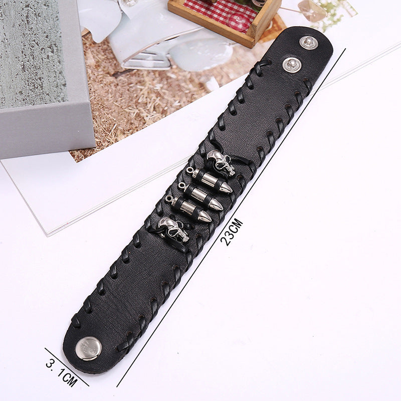 Wholesale Motorcycle Skull Leather Bracelet