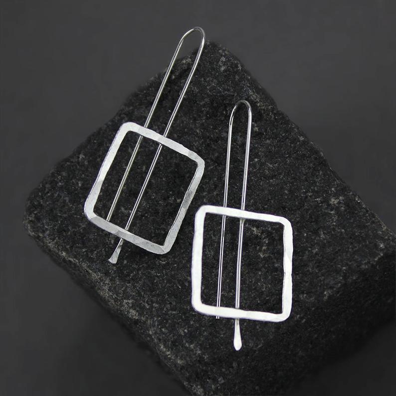 Wholesale Square Threaded Two Tone Alloy Earrings