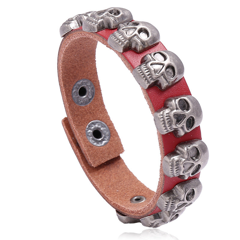Wholesale personalized skull cowhide bracelet hiphop men's ghost head Halloween bracelet