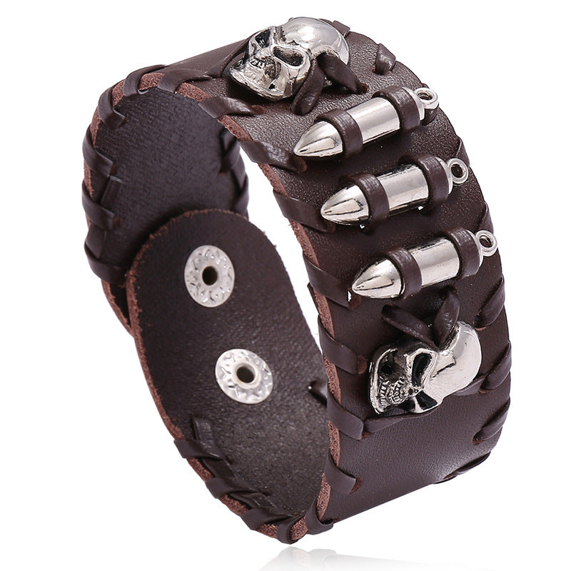 Wholesale Motorcycle Skull Leather Bracelet