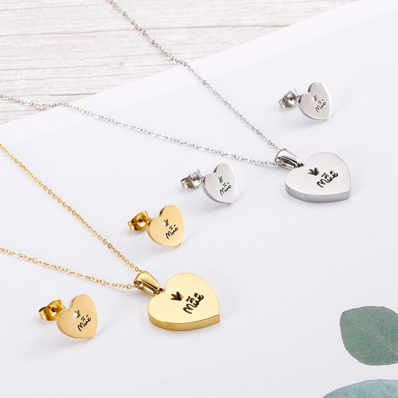 Wholesale New Mother's Day Gift Simple Love Hollow Necklace Earrings Set of Two