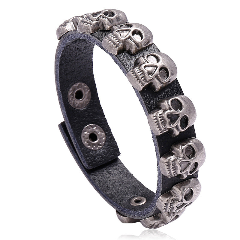 Wholesale personalized skull cowhide bracelet hiphop men's ghost head Halloween bracelet