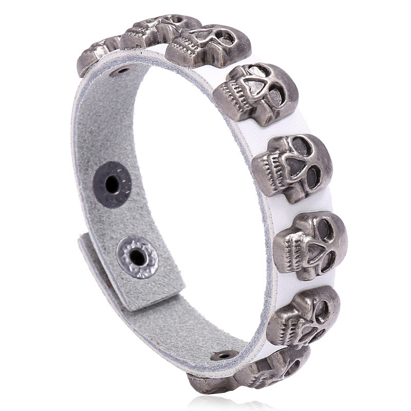 Wholesale personalized skull cowhide bracelet hiphop men's ghost head Halloween bracelet