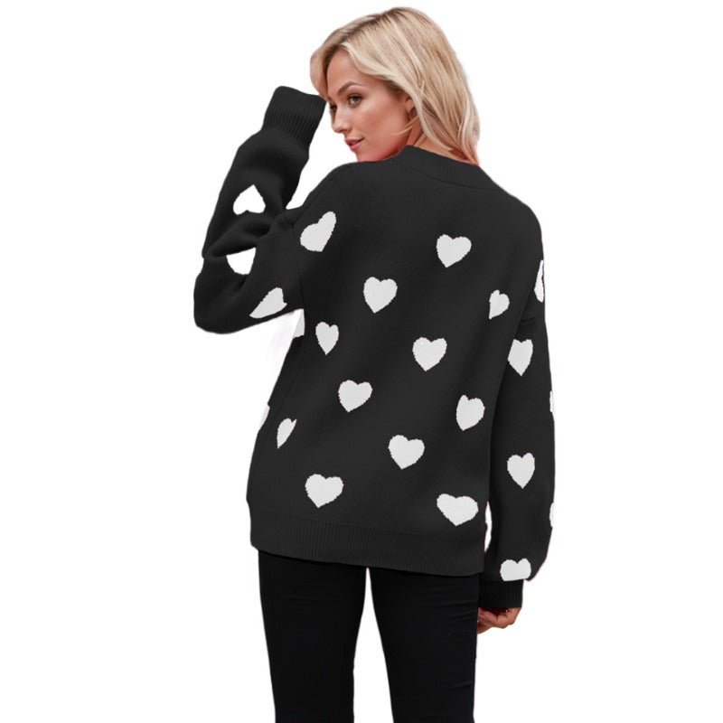 Wholesale Valentine's Day Love Heart Pullover Women's Knitted Sweater Women's Large Size Loose Sweater