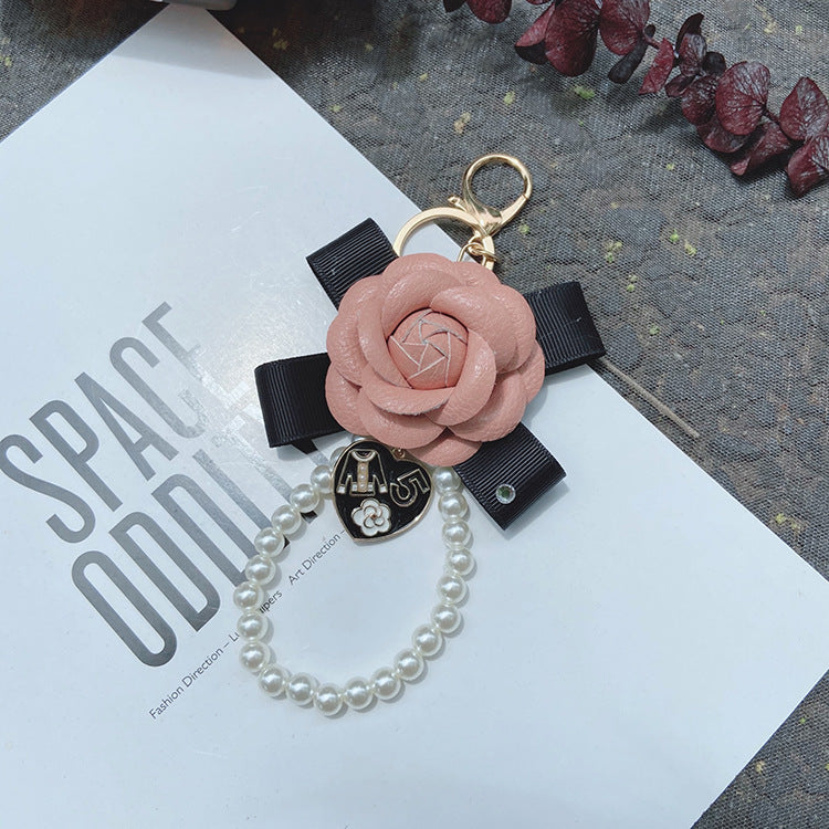 Wholesale PU Bow Camellia Keychain