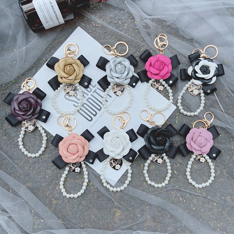 Wholesale PU Bow Camellia Keychain
