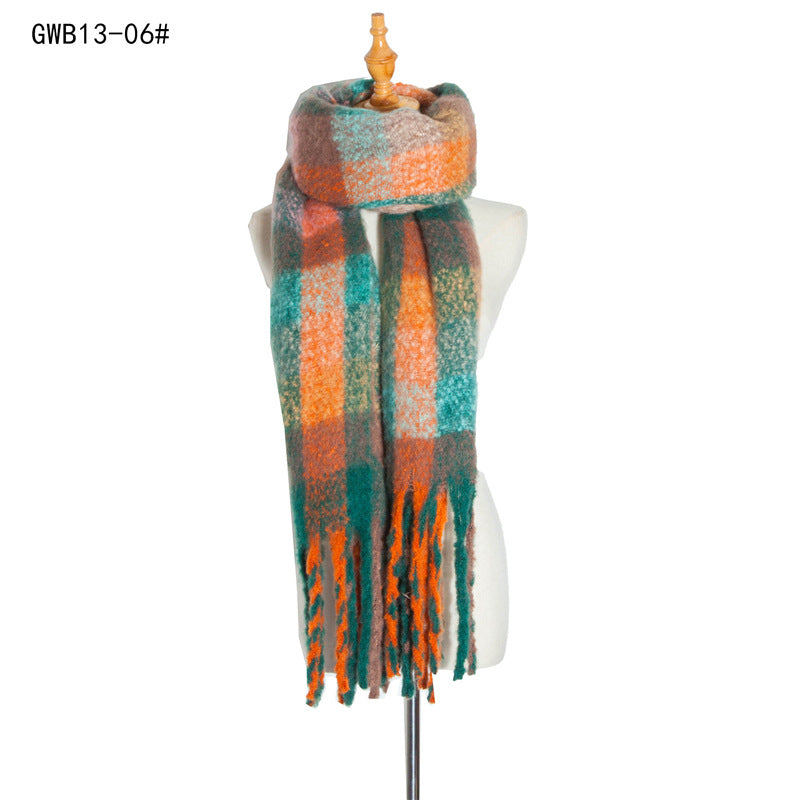 Wholesale Autumn and Winter New Thickened Circle Yarn Thick Tassel Color Plaid Braid Polyester Scarf