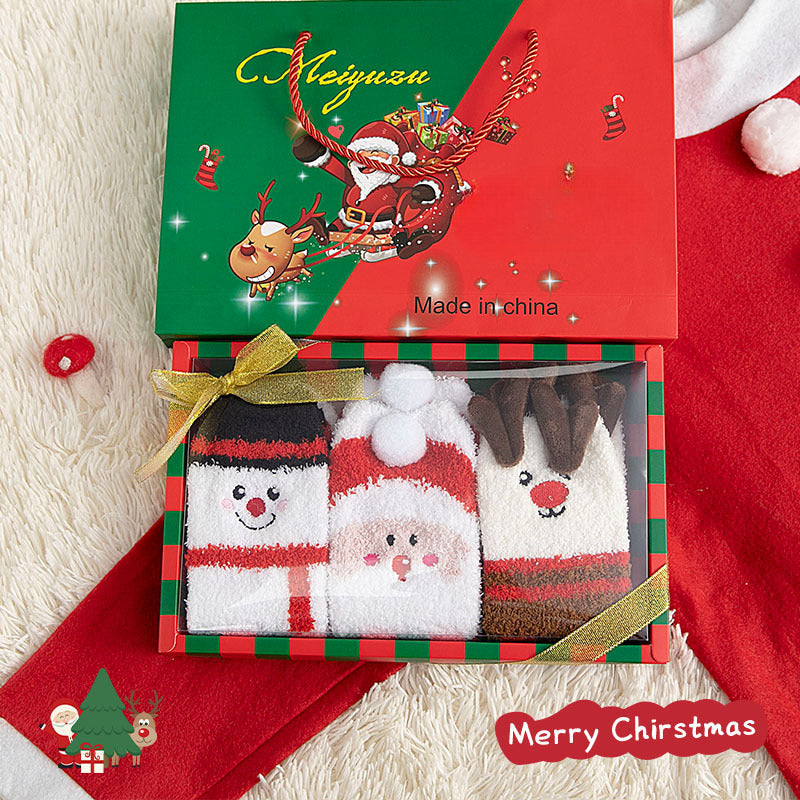 Wholesale Christmas Winter Hair-free Cute Elk Santa Coral Fleece Socks