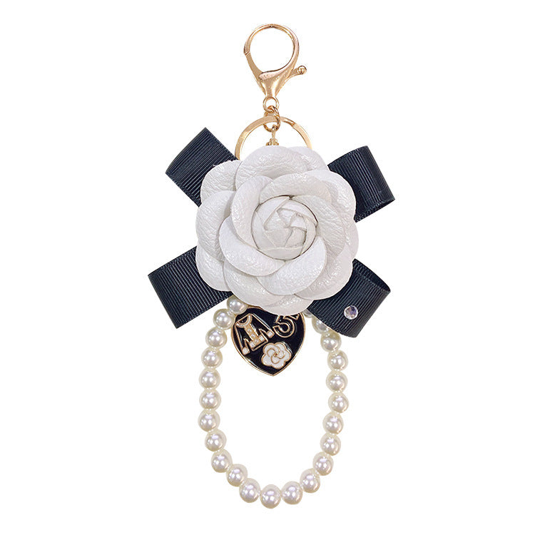 Wholesale PU Bow Camellia Keychain