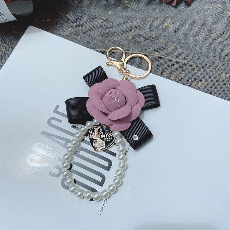 Wholesale PU Bow Camellia Keychain