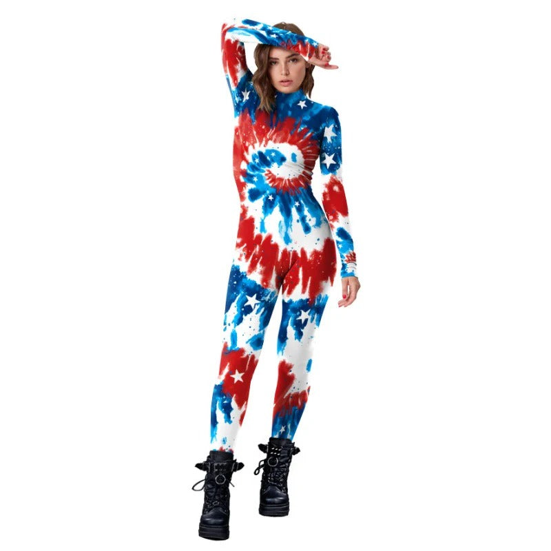 Wholesale Independence Day Tie Dye Bodysuit Digital Printing Festive Bodysuit