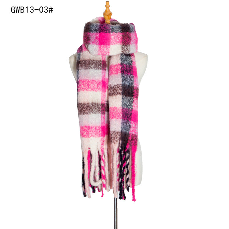 Wholesale Autumn and Winter New Thickened Circle Yarn Thick Tassel Color Plaid Braid Polyester Scarf