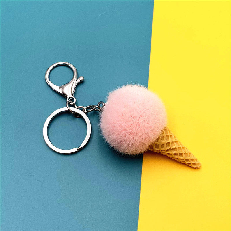 Wholesale Cartoon Fruit Keychain Ice Cream Cone Plush Car Keychain