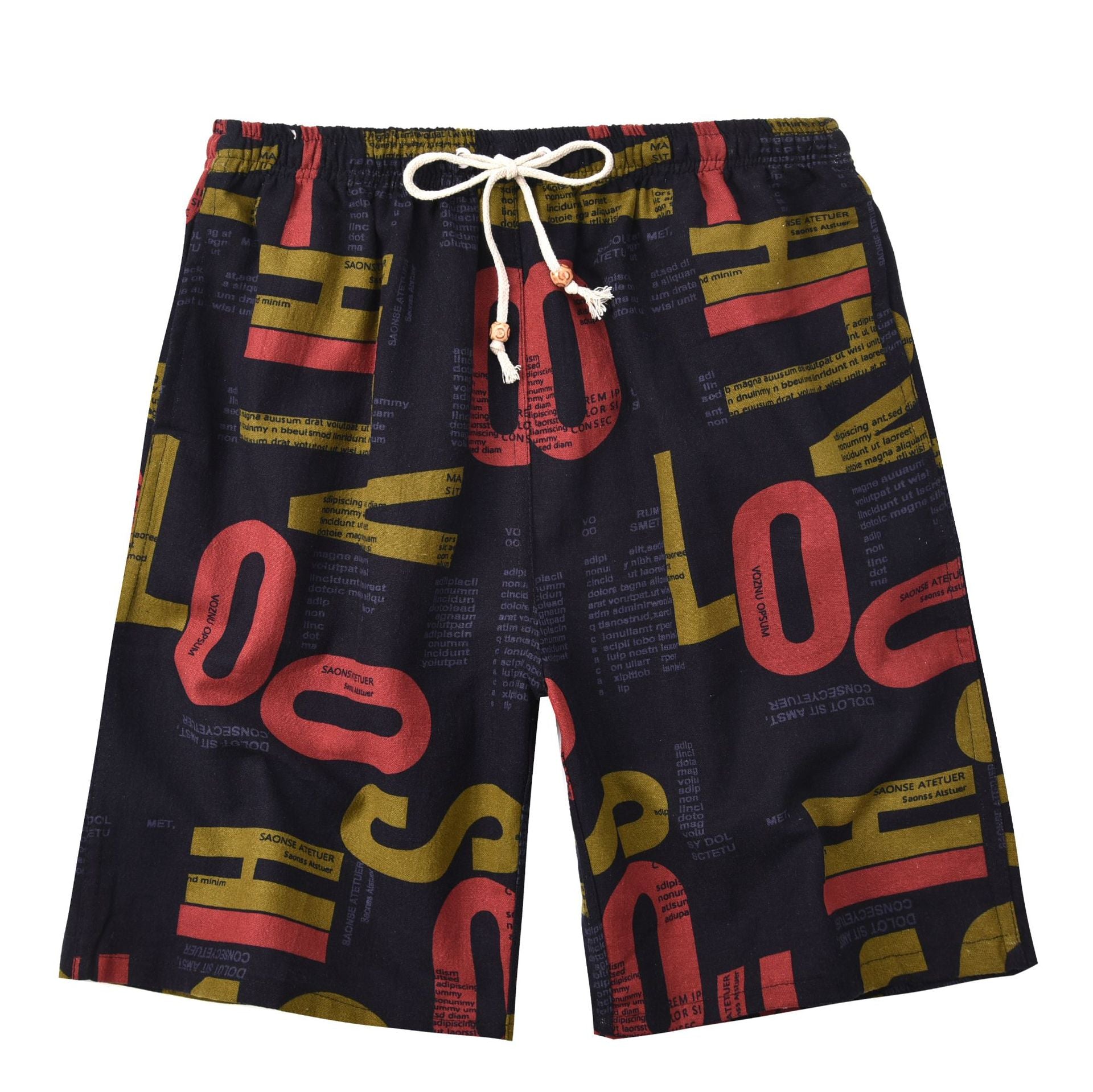 Wholesale Cotton & Linen Printed Five Cent Loose Plus Size Swimwear Shorts