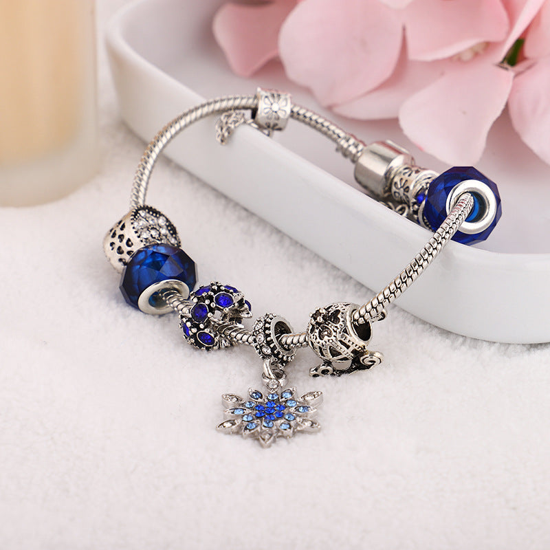 Wholesale Blue Starry Sky Christmas Diamond Snowflake Glass Beaded Bracelet