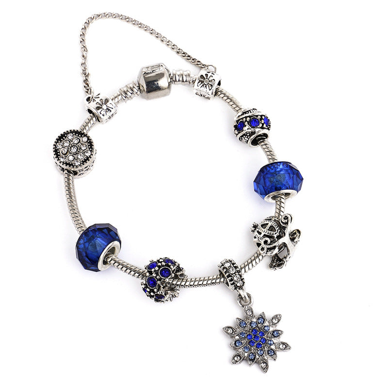 Wholesale Blue Starry Sky Christmas Diamond Snowflake Glass Beaded Bracelet
