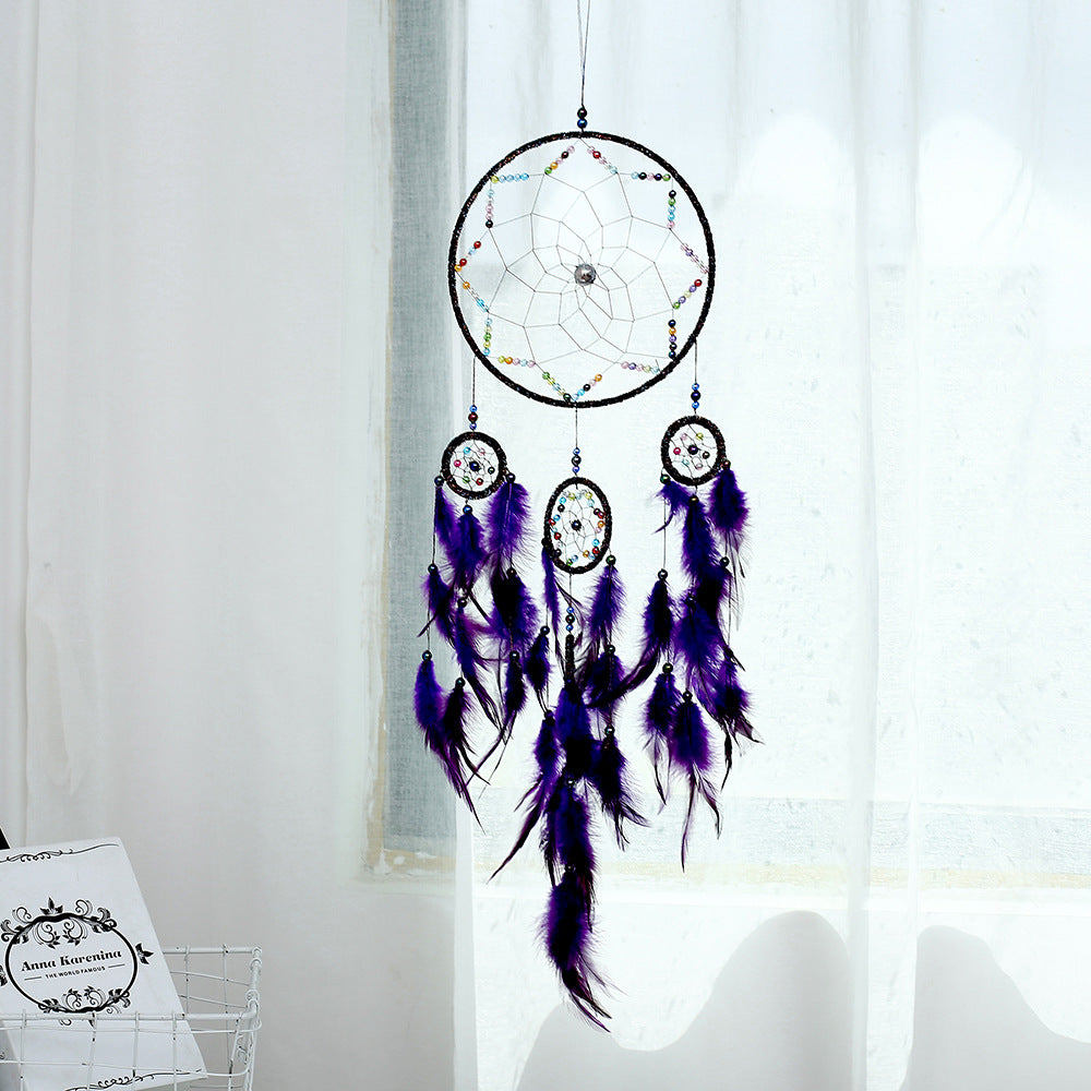 Wholesale of Five Ring Wind Chime Feather Dream Catching Net
