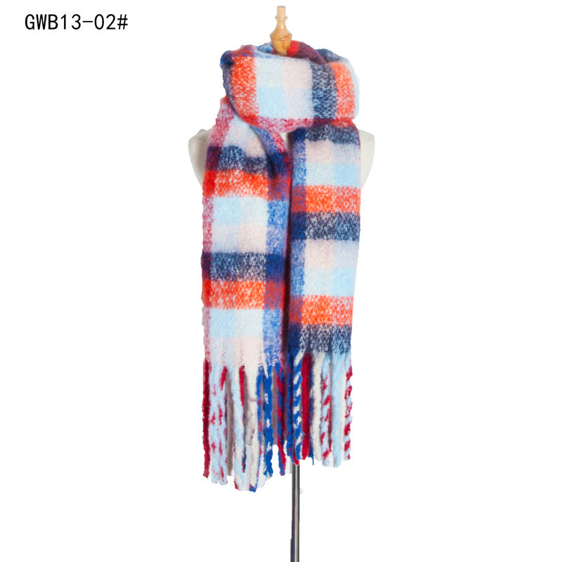 Wholesale Autumn and Winter New Thickened Circle Yarn Thick Tassel Color Plaid Braid Polyester Scarf