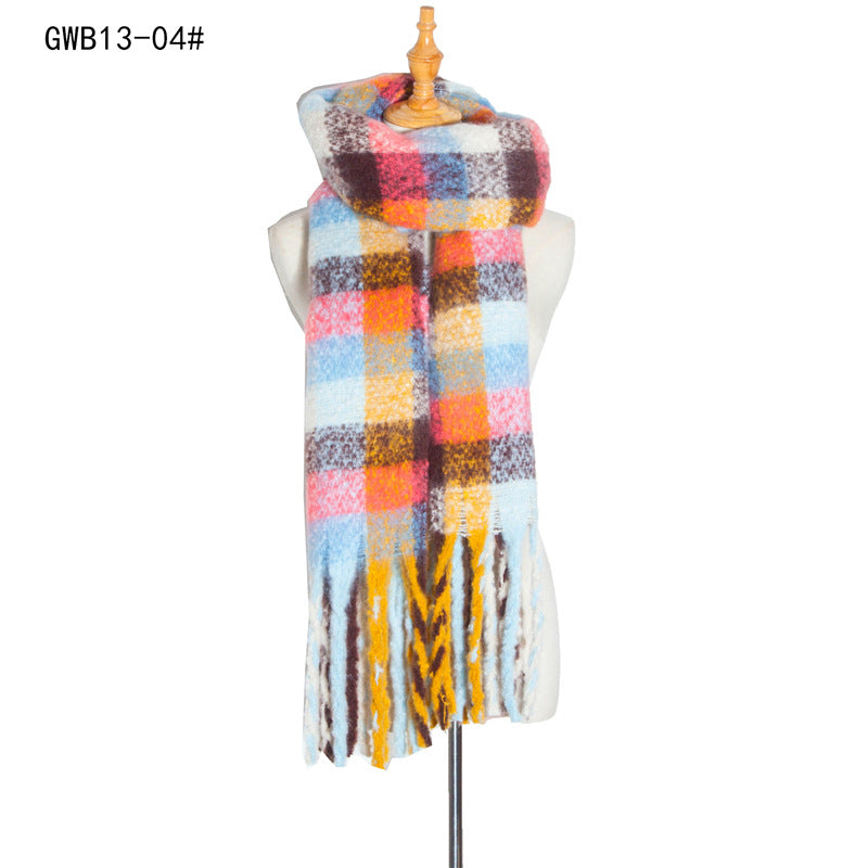 Wholesale Autumn and Winter New Thickened Circle Yarn Thick Tassel Color Plaid Braid Polyester Scarf