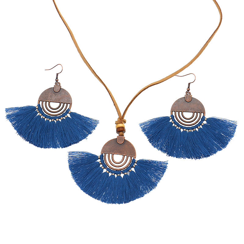 Wholesale Bohemian Fashion Vintage Scallop Necklace Earrings Set
