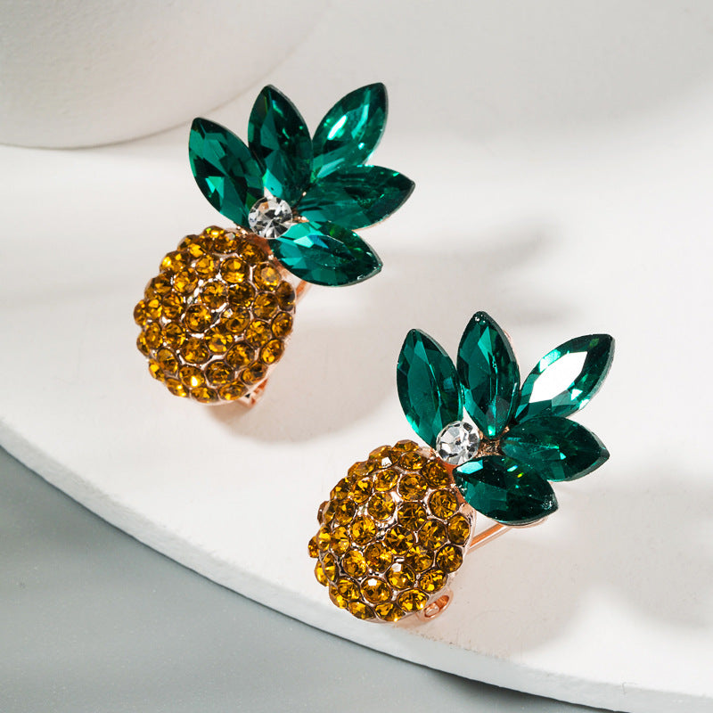 Wholesale Alloy Inlaid Color Rhinestone Pineapple Earrings