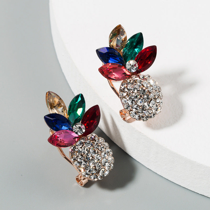 Wholesale Alloy Inlaid Color Rhinestone Pineapple Earrings