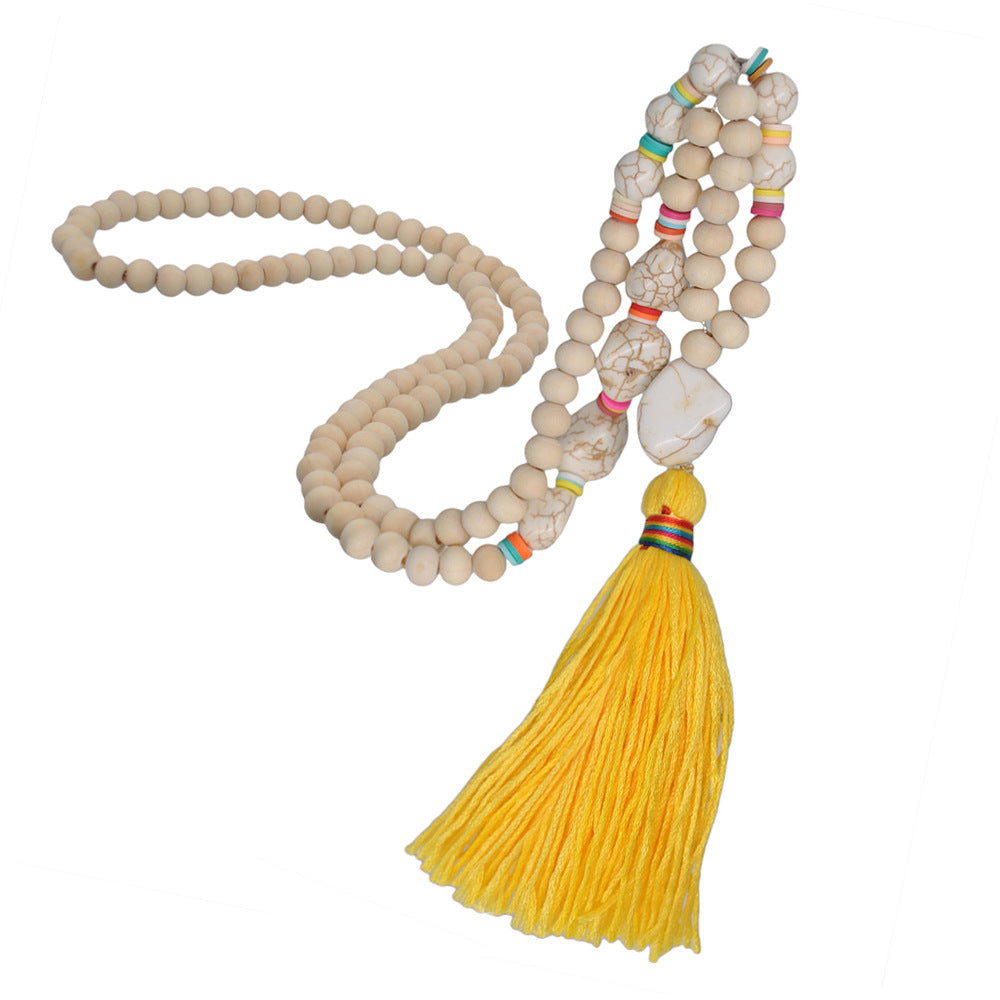 Wholesale Wooden Beads Polymer Clay Colorful Tassel Long Necklace